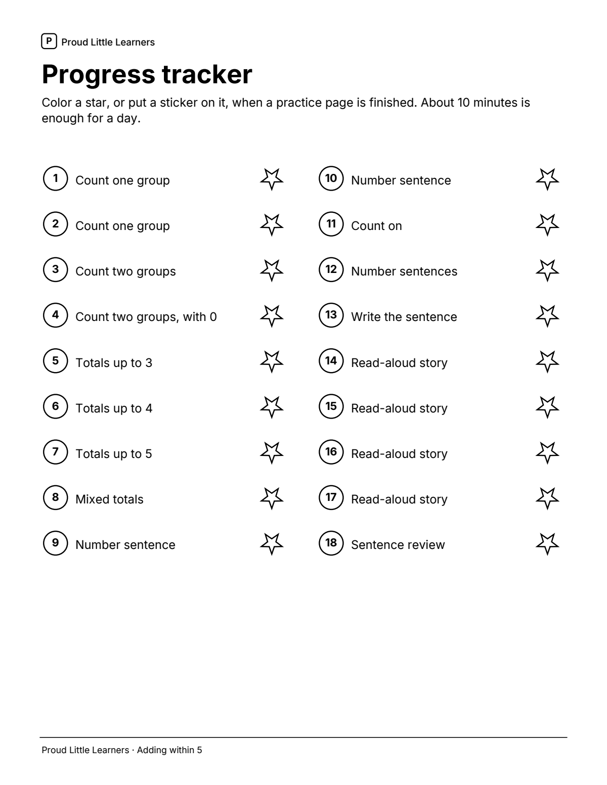 Progress tracker from Beginner: Adding within 5